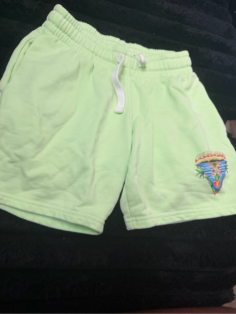 Kids Light Green Drawstring Shorts with Tropical Patch